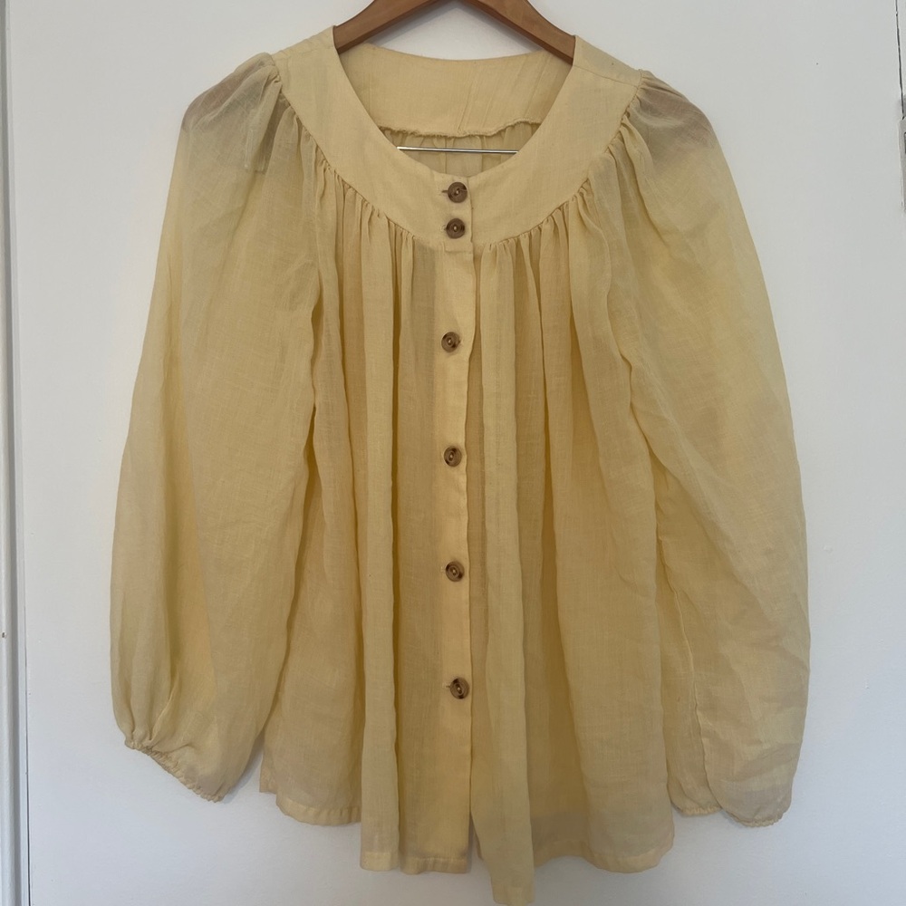 Vintage Butter yellow button down Peasant Blouse